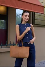 Minimal Tote El Ve Omuz Çantası Taba Süet