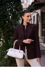 Double Buckle Belt Detailed Hand and Shoulder Bag White