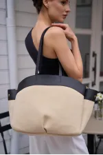Sac fourre-tout contrasté noir-crème
