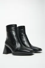 Bottes et bottines à talons plats en cuir verni noir pour femme – Fermeture éclair, style décontracté