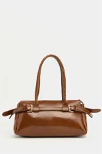 Double Buckle Belt Detailed Hand and Shoulder Bag Tan