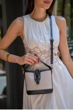 Sac à main et à bandoulière en toile au design moderne avec boucle - Noir