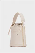 Contrast Stitched Bucket Hand and Shoulder Bag Beige Contrast Stitched Bucket Hand and Shoulder Bag Beige