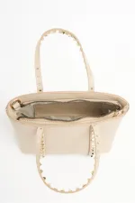 Cream Women's Small Size Stud Detailed PU Leather Buckle Hand and Shoulder Bag