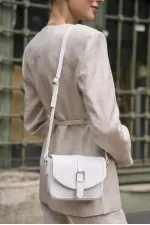 Buckled Leather Look Mini Hand and Shoulder Bag White Buckled Leather Look Mini Hand and Shoulder Bag White