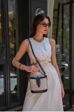 Sac à main et à bandoulière en toile au design moderne avec boucle - Noir
