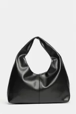 Sac cabas bandoulière en cuir PU noir pour femme - Modèle vintage souple Sac cabas bandoulière en cuir PU noir pour femme - Modèle vintage souple