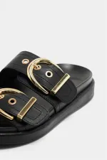 Chaussons décontractés élégants à double boucle, noirs