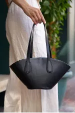 Sac cabas aspect cuir noir