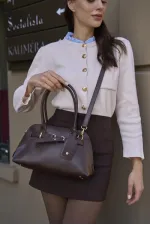 Sac rétro avec accessoires dorés, sac à main et sac à bandoulière, marron