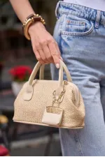 Mini sac à main texturé en osier crème