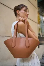 Sac cabas aspect cuir beige