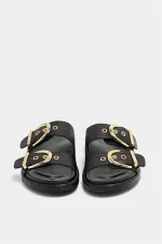 Chaussons décontractés élégants à double boucle, noirs