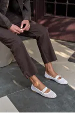 Ballerines blanches en résille avec double ceinture