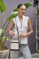 Sac seau à main et à bandoulière en toile avec coutures contrastées - Noir
