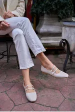Ballerines à double ceinture beiges