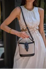Sac à main et à bandoulière en toile au design moderne avec boucle - Noir