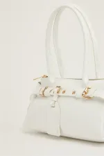 Double Buckle Belt Detailed Hand and Shoulder Bag White