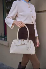 Sac rétro avec accessoires dorés, sac à main et sac à bandoulière, beige