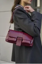 Coated Hand and Shoulder Bag Claret Red