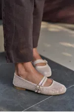 Ballerine en maille à double ceinture beige Ballerine en maille à double ceinture beige