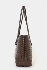Sac à main et à bandoulière en cuir PU à motifs tricotés – Élégant format large marron Sac à main et à bandoulière en cuir PU à motifs tricotés – Élégant format large marron