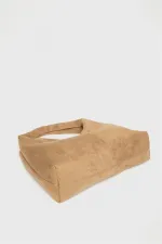 Sac cabas bandoulière en daim camel pour femme - Modèle vintage souple