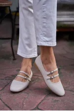 Ballerines à double ceinture beiges