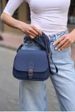 Trendy Casual Buckled Hand and Shoulder Bag Navy Blue