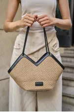 Sac cabas zippé en paille noire