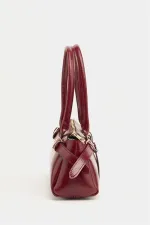 Double Buckle Belt Detailed Hand and Shoulder Bag, Claret Red