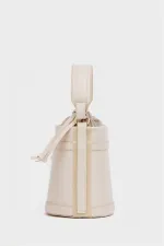 Contrast Stitched Bucket Hand and Shoulder Bag Beige Contrast Stitched Bucket Hand and Shoulder Bag Beige