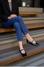 Blunt Toe Single Strap Ballerina Black Patent Leather Blunt Toe Single Strap Ballerina Black Patent Leather