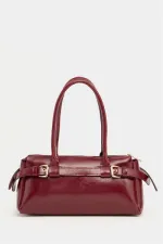 Double Buckle Belt Detailed Hand and Shoulder Bag, Claret Red