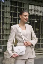 Buckled Leather Look Mini Hand and Shoulder Bag White Buckled Leather Look Mini Hand and Shoulder Bag White