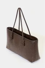 Sac à main et à bandoulière en cuir PU à motifs tricotés – Élégant format large marron Sac à main et à bandoulière en cuir PU à motifs tricotés – Élégant format large marron