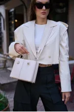 Sac à main et sac à bandoulière crème avec détails en dentelle Sac à main et sac à bandoulière crème avec détails en dentelle