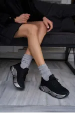 Baskets à lacets et détails en maille, baskets décontractées, noir et gris Baskets à lacets et détails en maille, baskets décontractées, noir et gris