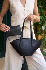 Sac cabas aspect cuir noir