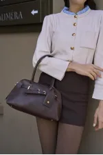 Sac rétro avec accessoires dorés, sac à main et sac à bandoulière, marron