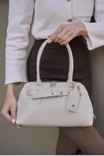 Sac rétro avec accessoires dorés, sac à main et sac à bandoulière, beige