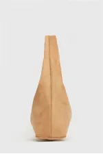 Sac cabas bandoulière en daim camel pour femme - Modèle vintage souple