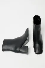 Bottes et bottines noires pour femmes, bout rond, talon contrasté, cuir PU, fermeture éclair, élégantes