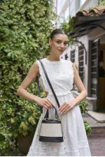Sac à main seau et sac à bandoulière style bohème en toile - Noir