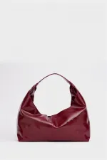 Shiny Patent Leather Hand and Shoulder Bag Burgundy Patent Leather