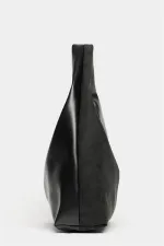 Sac cabas à bandoulière contrasté en daim noir et cuir synthétique pour femme - Modèle vintage souple