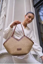 Zippered Tote Bag Tan Straw