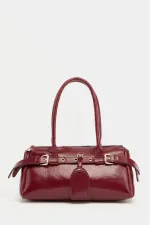 Double Buckle Belt Detailed Hand and Shoulder Bag, Claret Red
