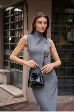 Sac à main Maja Mini City pour femme avec rabat - Cuir verni noir