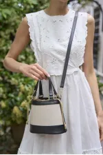 Sac à main seau et sac à bandoulière style bohème en toile - Noir